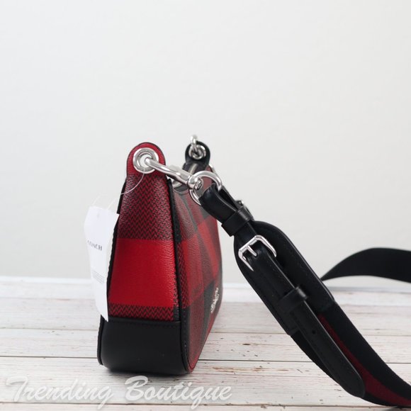 NWT Coach Jes Baguette Crossbody With Buffalo Plaid Print in Black/ Red - Picture 4 of 12